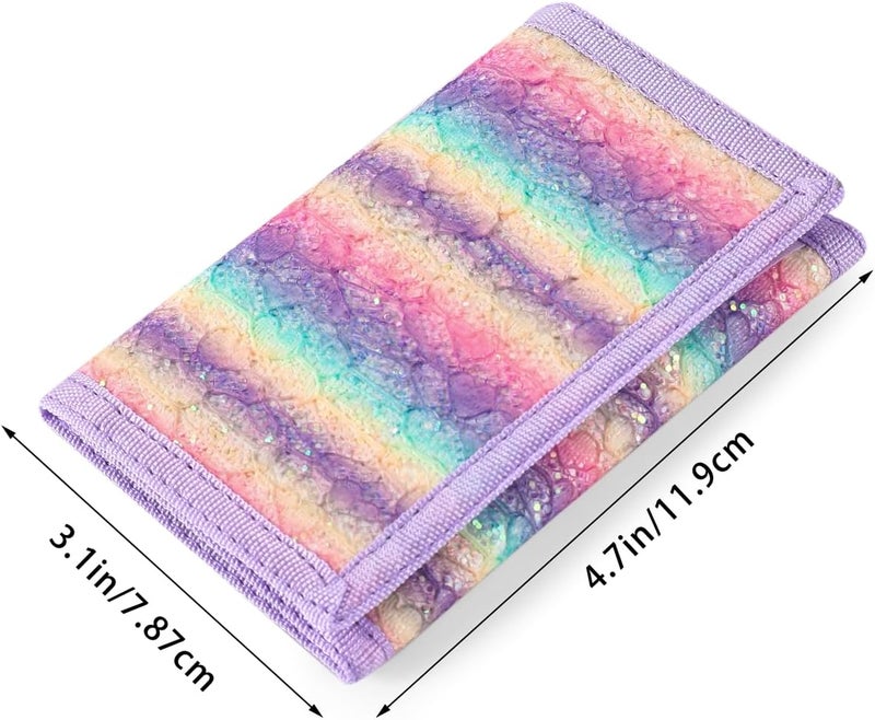 Nitort Wallet,RFID Trifold Canvas Outdoor Sports Wallets for Kid,Lovely and Novelty Wallet with Zipper for Kids- Front Pocket Wallet with Magic Sticker(Rainbow Bling KW01) - Image 1
